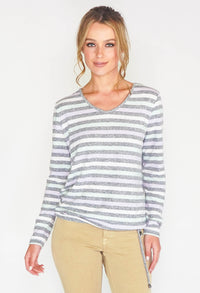 SOFT TOUCH MULTI STRIPE V NECK TOP