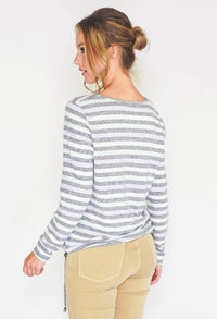 SOFT TOUCH MULTI STRIPE V NECK TOP