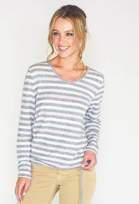 SOFT TOUCH MULTI STRIPE V NECK TOP