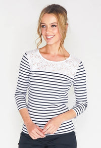 STRIPE TOP WITH BRODERIE ANGLAISE PANEL