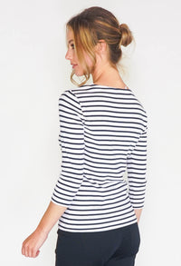 STRIPE TOP WITH BRODERIE ANGLAISE PANEL