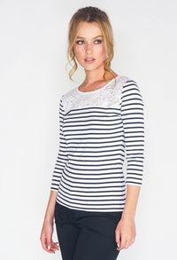 STRIPE TOP WITH BRODERIE ANGLAISE PANEL