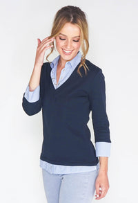 2-IN-1 COTTON TOP WITH BLUE OXFORD STRIPE