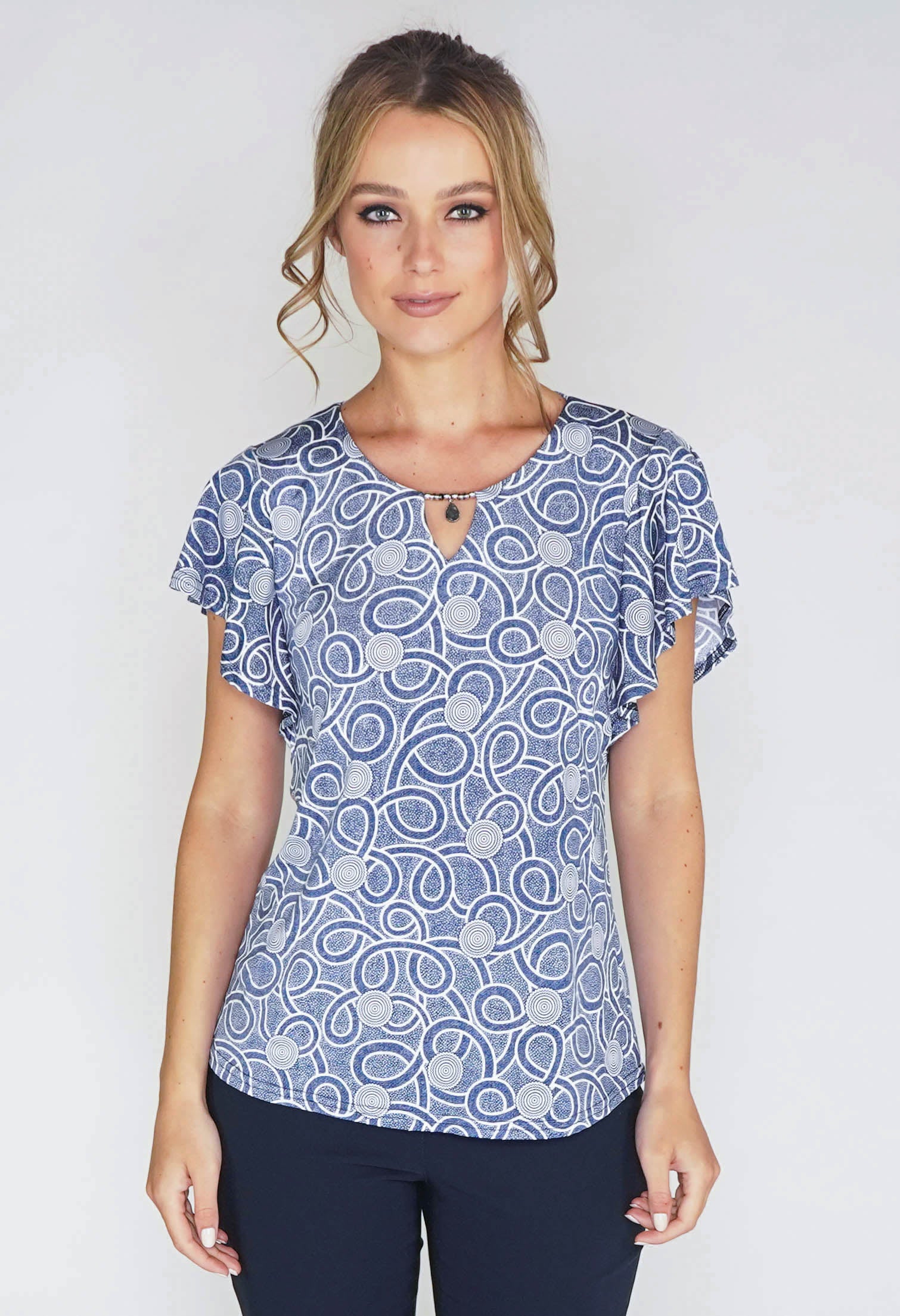 Zapara LOOP PRINT TOP WITH PENDANT DETAIL | Pamela Scott