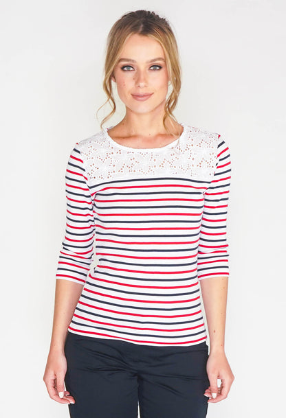 STRIPE TOP WITH BRODERIE ANGLAISE PANEL-1