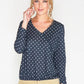 NAVY POLKADOT FAUX CROSSOVER TOP