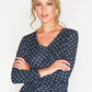 NAVY POLKADOT FAUX CROSSOVER TOP