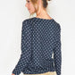 NAVY POLKADOT FAUX CROSSOVER TOP