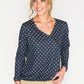 NAVY POLKADOT FAUX CROSSOVER TOP