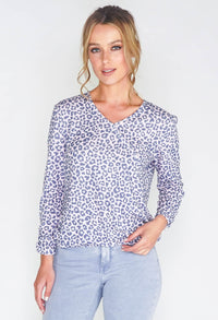 SOFT PINK LEOPARD PRINT FAUX CROSSOVER TOP