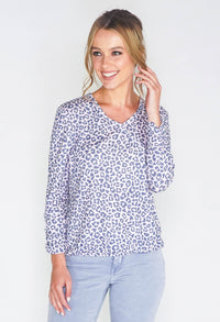 SOFT PINK LEOPARD PRINT FAUX CROSSOVER TOP