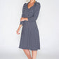 navy dress in polka dot print