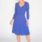 royal blue dress in polka dot print