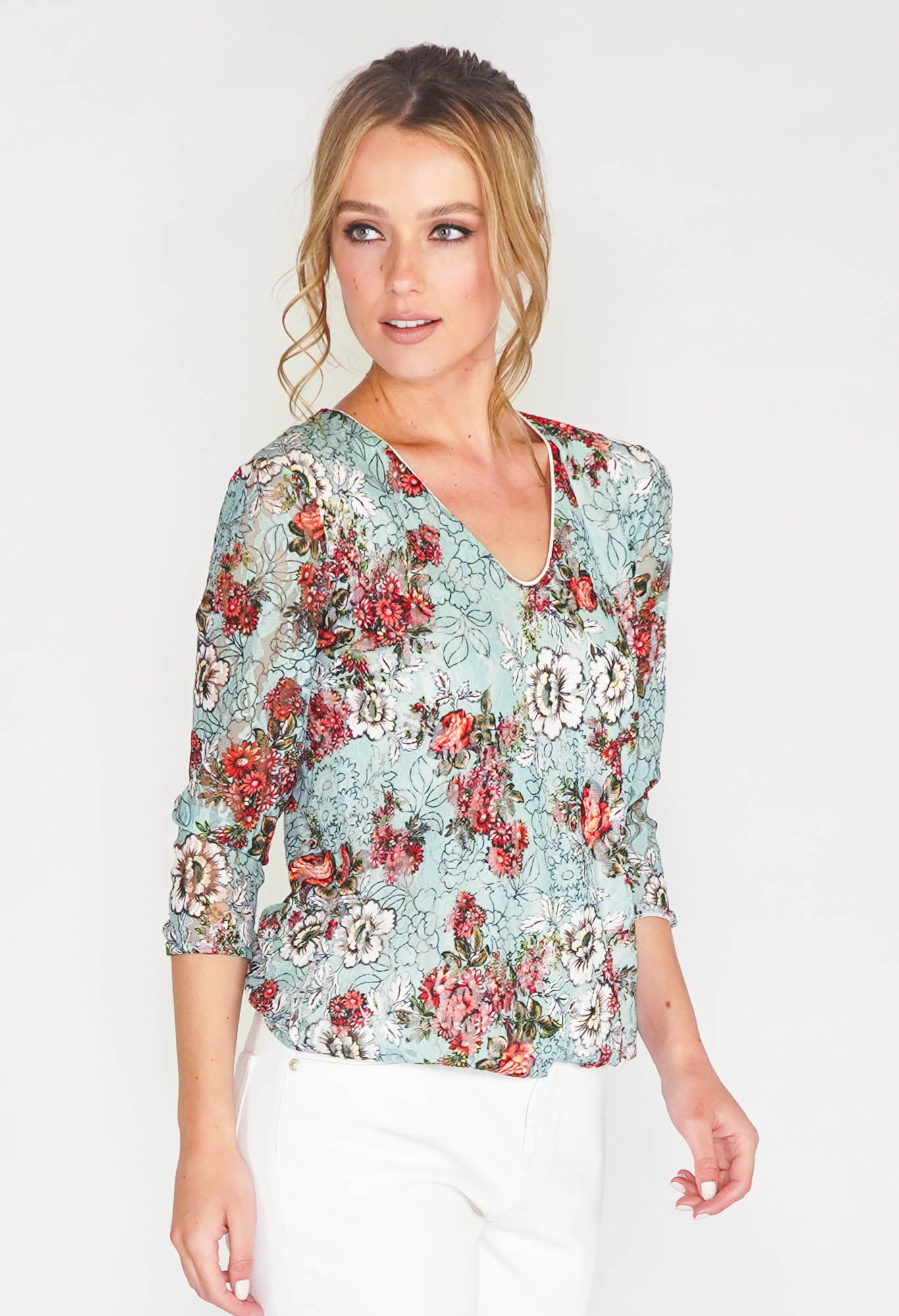 FLORAL PRINT LACE DESIGN TOP-1