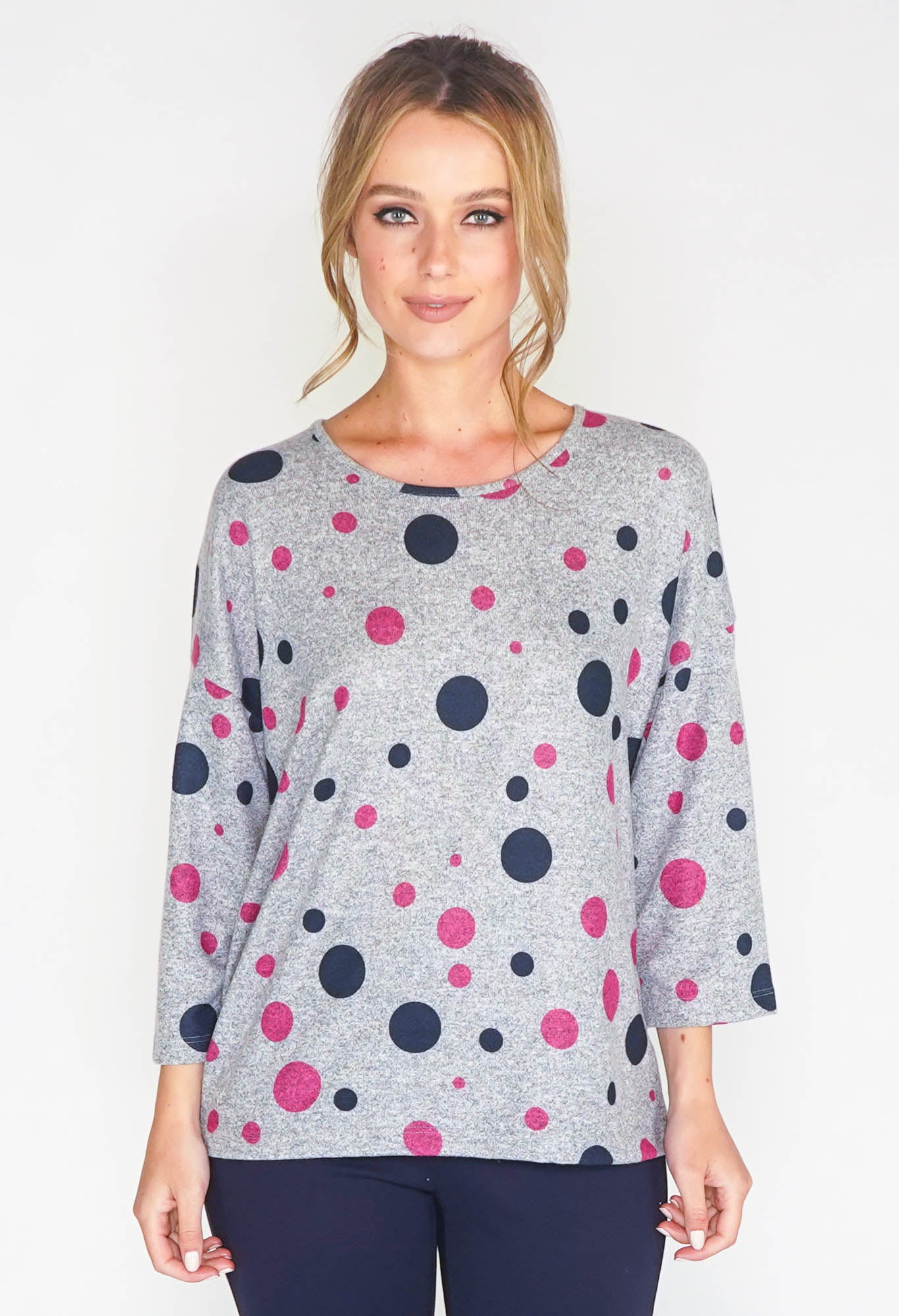 GREY POLKADOT DESIGN CASUAL TOP