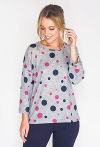 GREY POLKADOT DESIGN CASUAL TOP