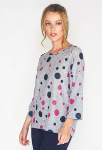 GREY POLKADOT DESIGN CASUAL TOP