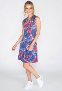 PALM LEAF SWING DRESS WITH SCALLOP NECKLINE