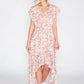 Floral high low dress with foil detail in pink -1