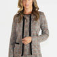 Beige Checked Jacket with Velvet Zip and Pocket Detail