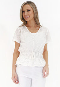 White Pearl Detail V-Neck Top