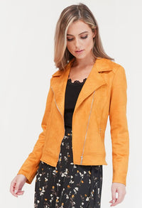 Ochre Suede Effect Biker Jacket