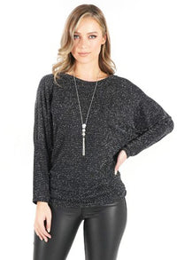 Silver and Black Metallic Top with Necklace