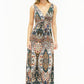 Pamela Scott Peacock Print Maxi Dress