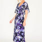 CAPELET FLORAL PRINT DRESS IN NAVY