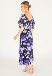 CAPELET FLORAL PRINT DRESS IN NAVY