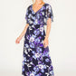 CAPELET FLORAL PRINT DRESS IN NAVY