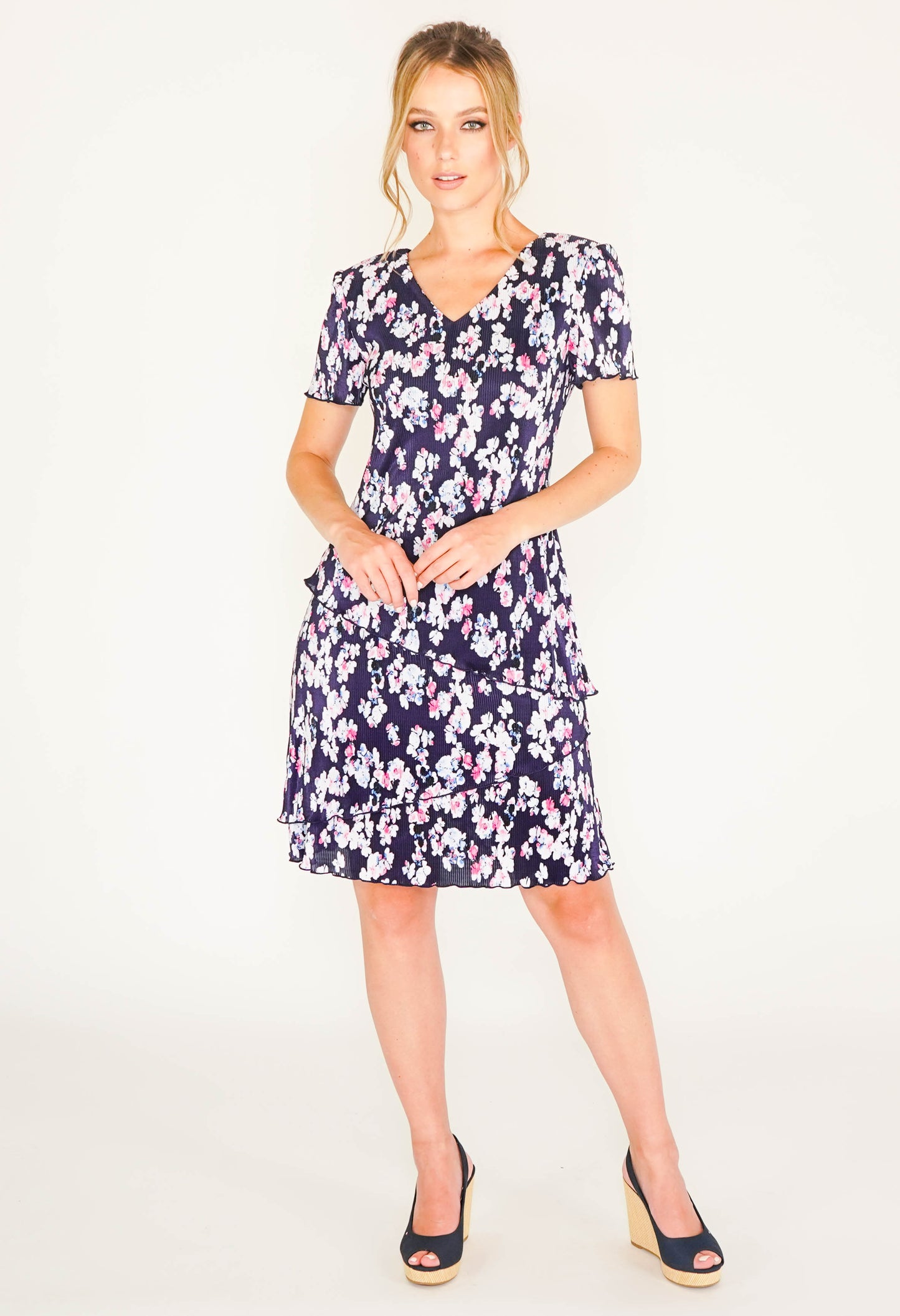 NAVY PRINT FLORAL PRINT WITH ASYMMETRICAL PANELS