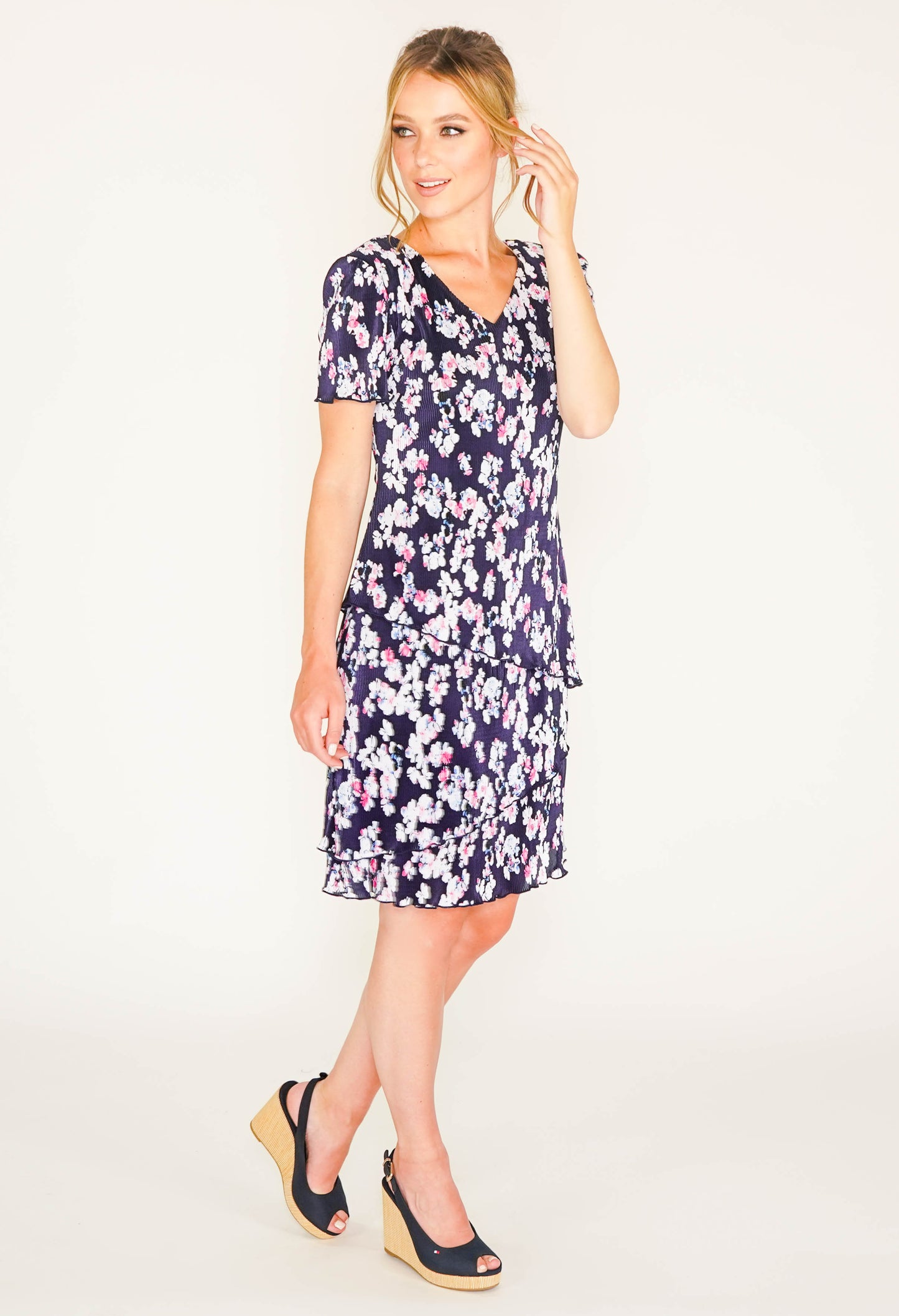 NAVY PRINT FLORAL PRINT WITH ASYMMETRICAL PANELS