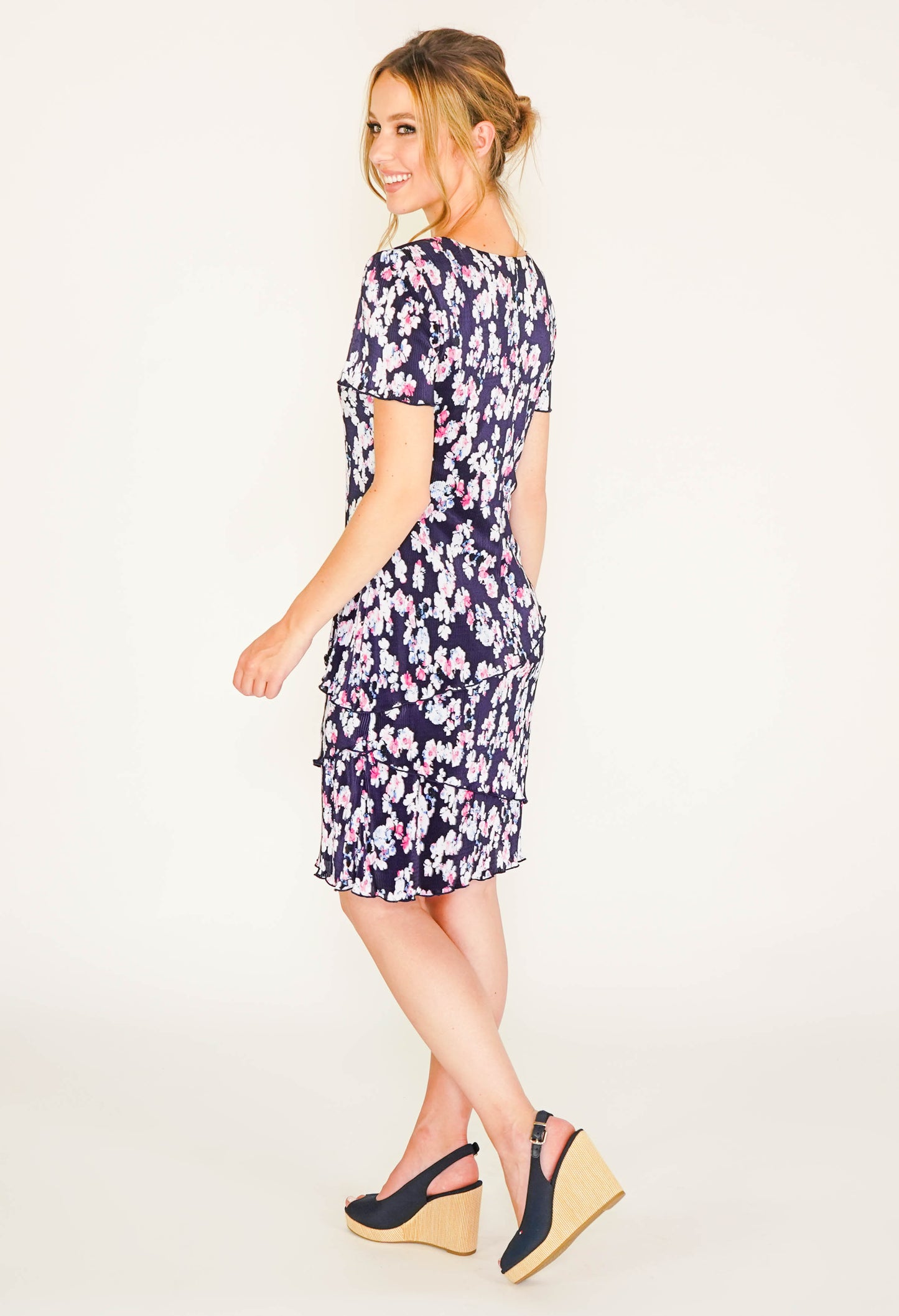 NAVY PRINT FLORAL PRINT WITH ASYMMETRICAL PANELS