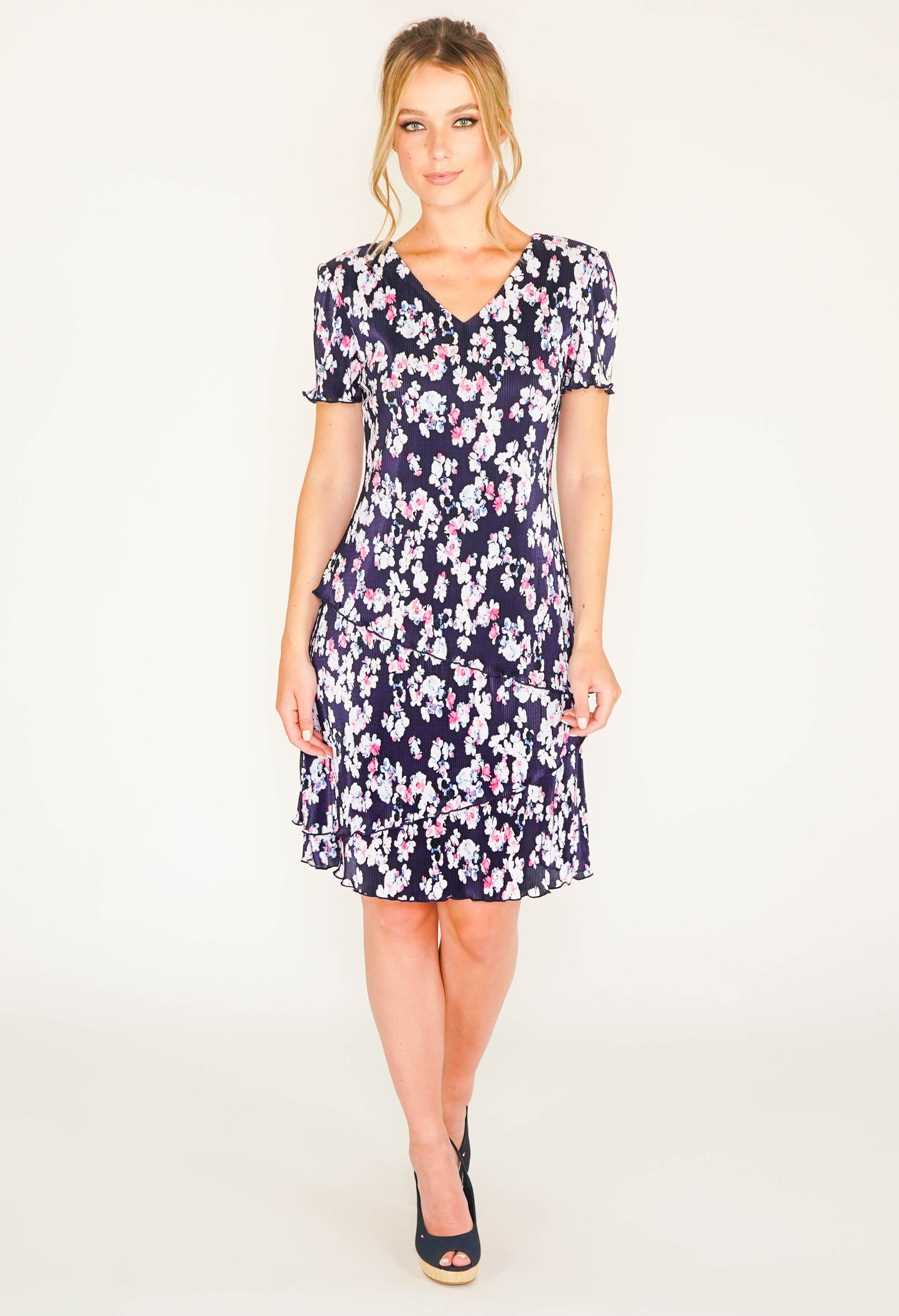 NAVY PRINT FLORAL PRINT WITH ASYMMETRICAL PANELS