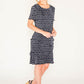 NAVY PRINT CIRCLE DRESS WITH ASYMMETRICAL PANELS