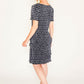 NAVY PRINT CIRCLE DRESS WITH ASYMMETRICAL PANELS