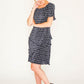 NAVY PRINT CIRCLE DRESS WITH ASYMMETRICAL PANELS