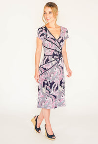 PANEL FRONT DRESS IN A NAVY AND PINK PAISLEY PRINT