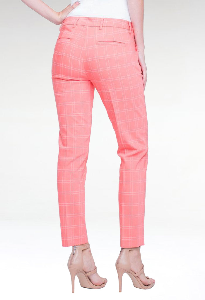 coral windowpane check chinos