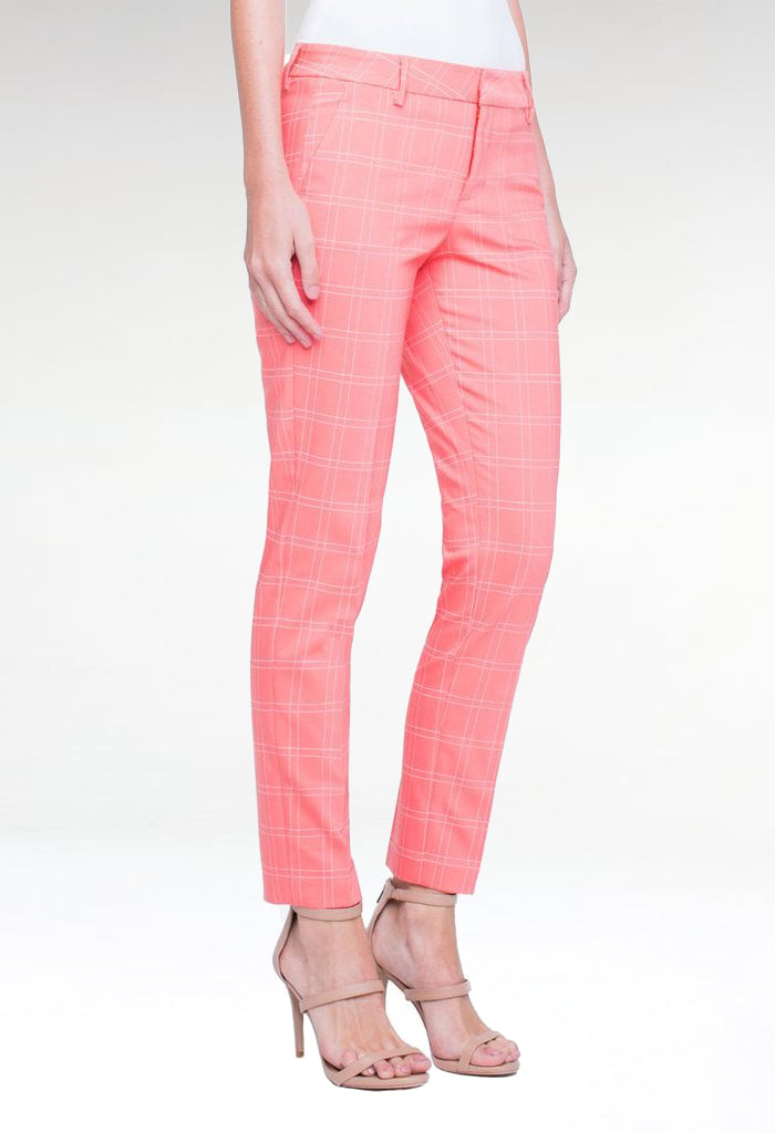 coral windowpane check chinos