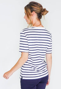 striped t-shirt with flower detail front -1