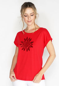 Mosaic Flower Sequin Detail T-shirt-1