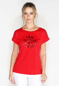 Mosaic Flower Sequin Detail T-shirt-1