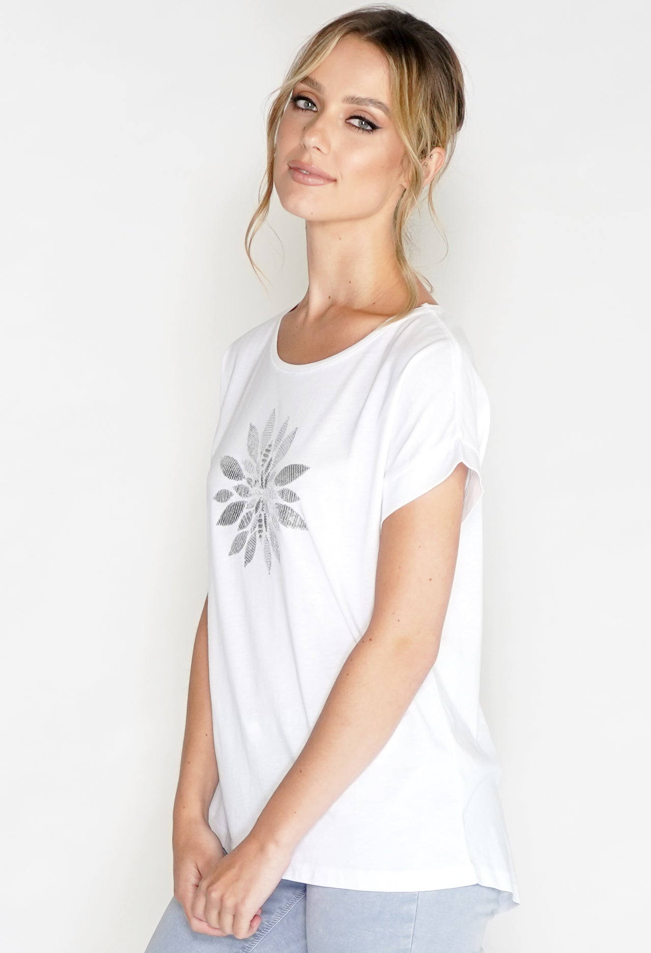 Mosaic Flower Sequin Detail T-shirt