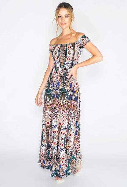 Peacock Print Maxi Dress-2