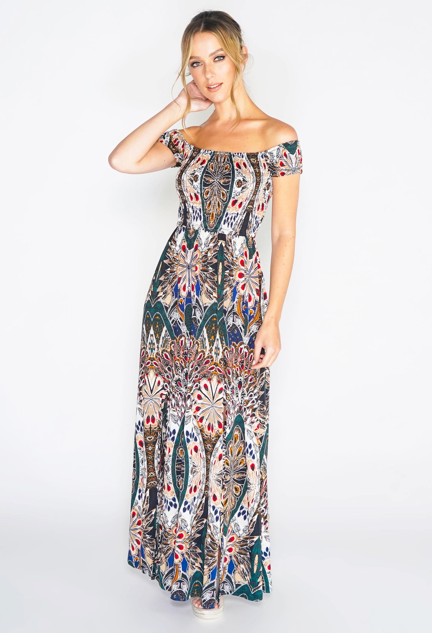 Peacock Print Maxi Dress-2