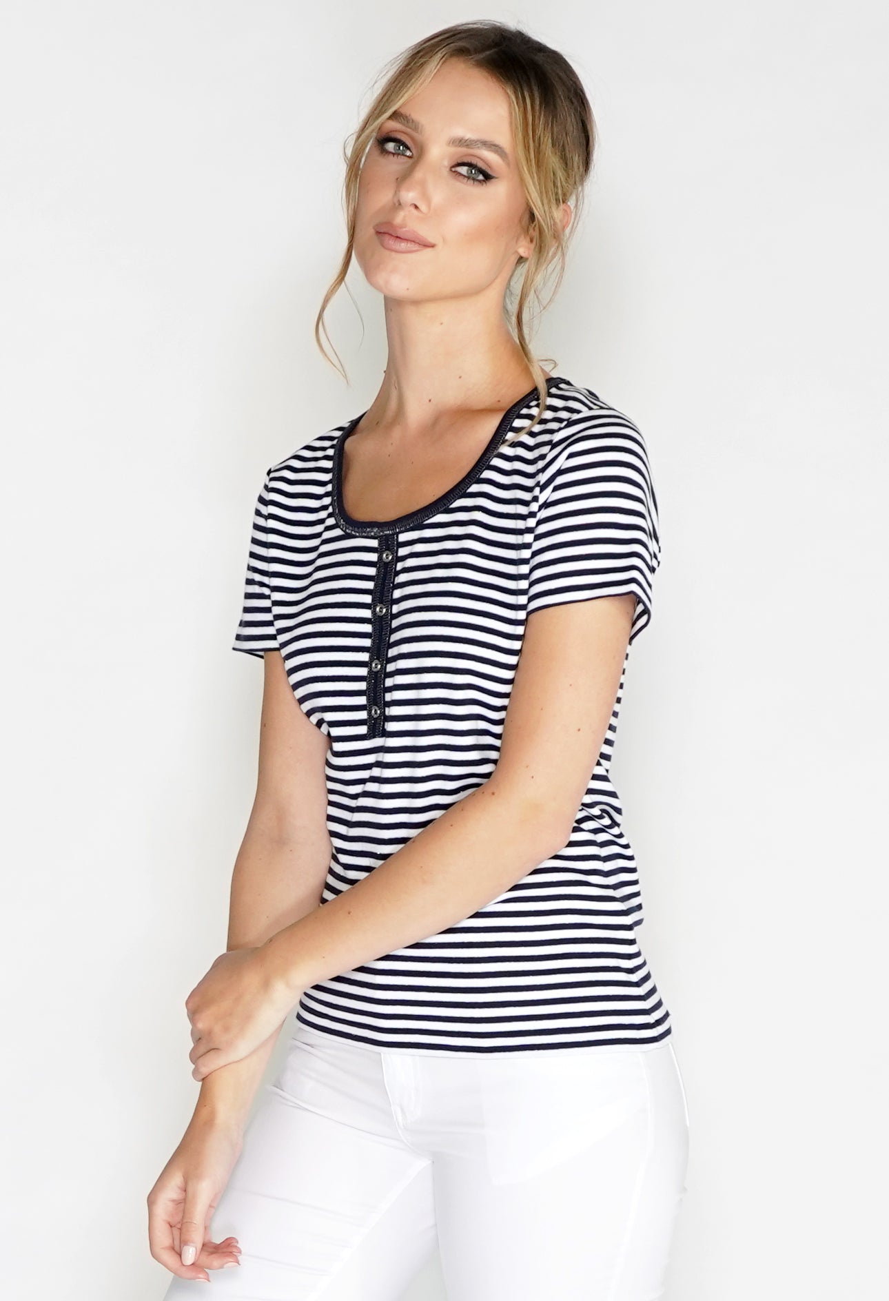 Mini Stripe Soft Round Neck Top