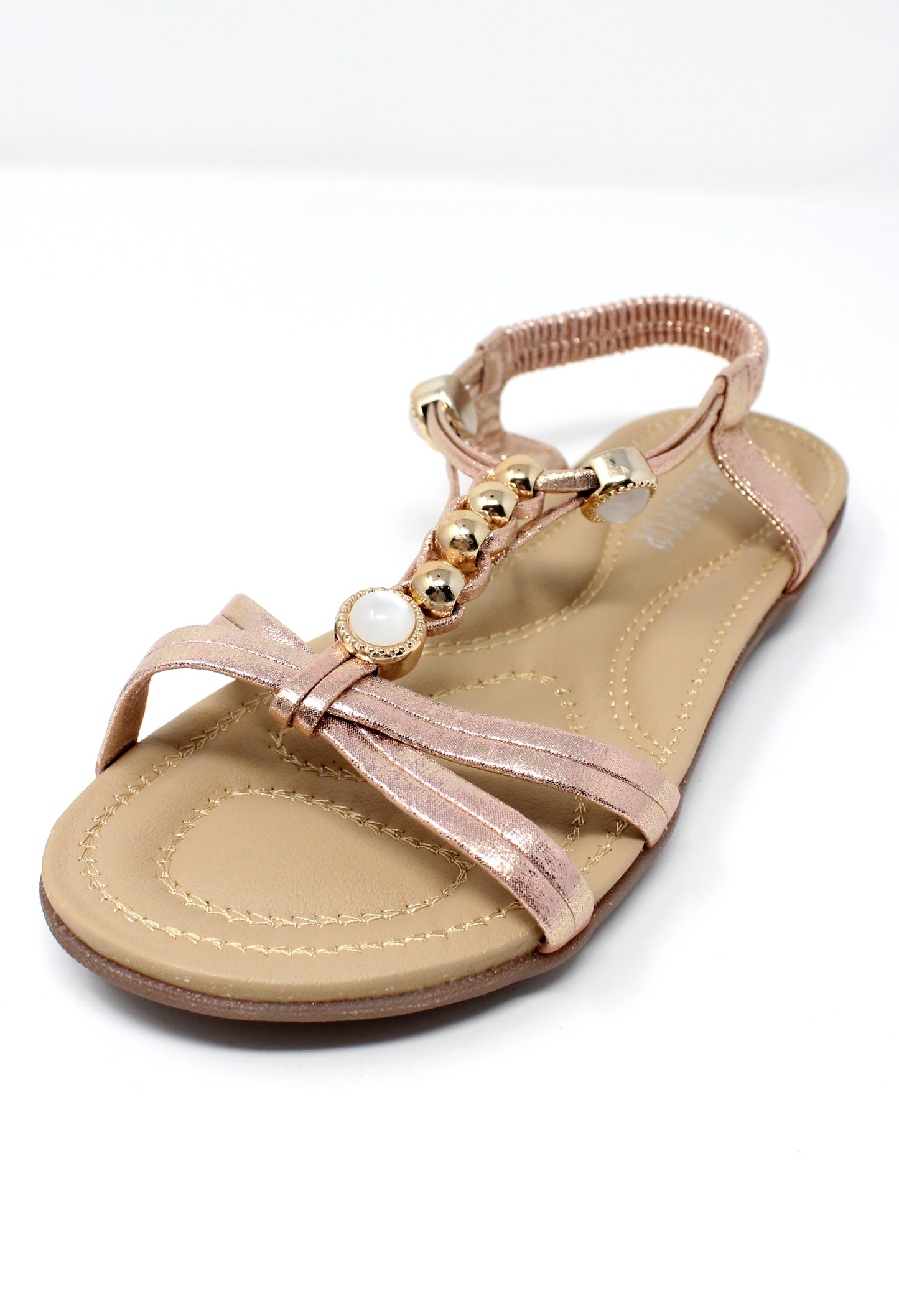 Rose Gold Lightweight T Strap Flat Sandal-1