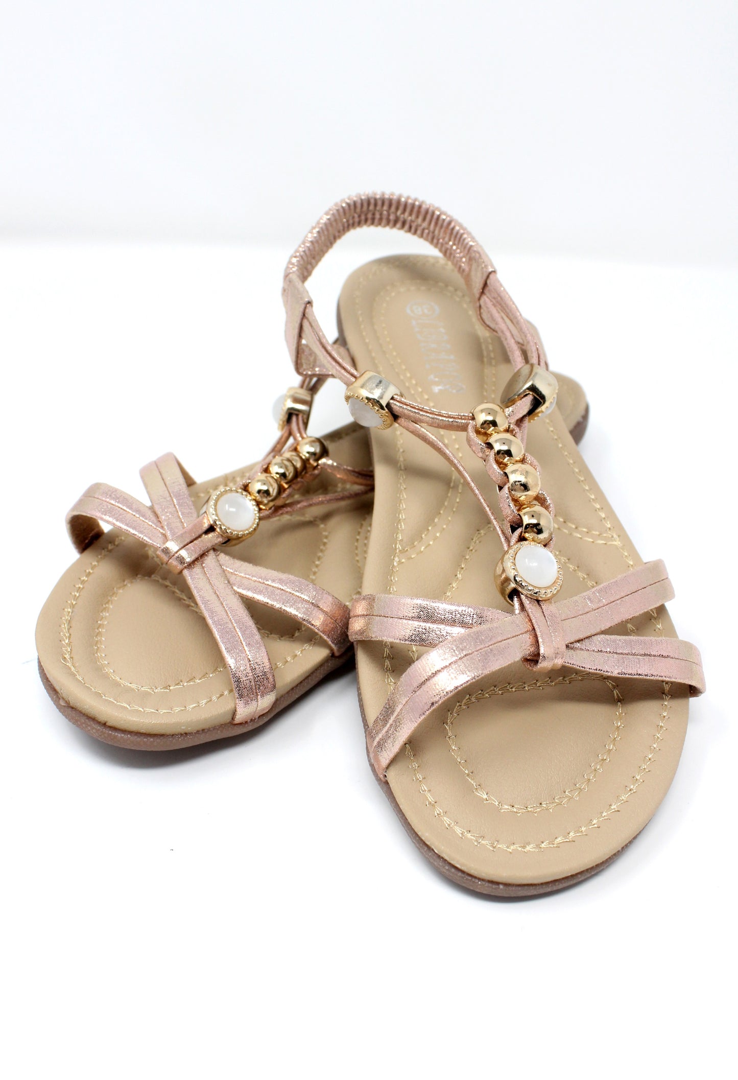 Rose Gold Lightweight T Strap Flat Sandal-1